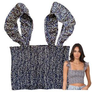 We’re All Pretty Girls Cierra Smocked Crop Top Blue Floral M